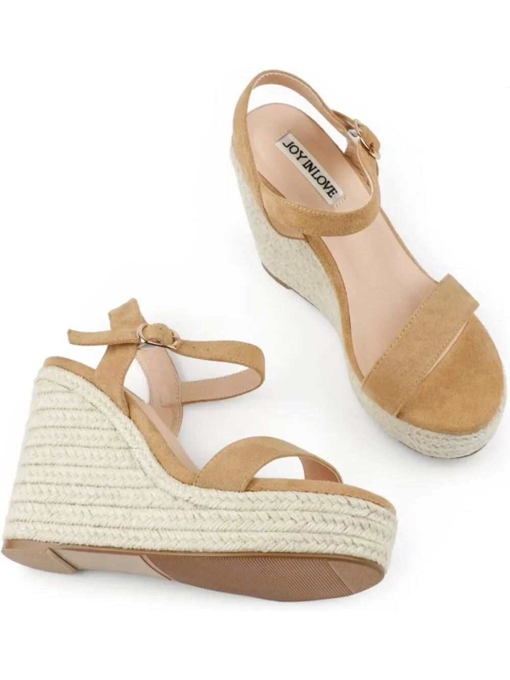 Women's Apricot Espadrille Wedge Sandals Platform Ankle Strap Open Toe Heels
